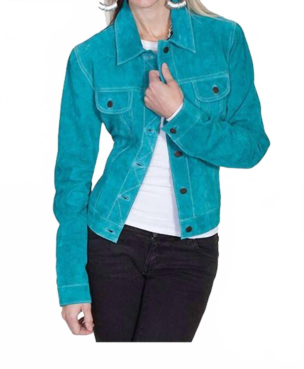 NEW SCULLY suede jean jacket in turquoise